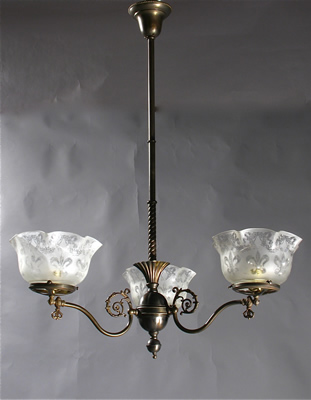 3-Light Gas Chandelier w/ Heart Shaped Gas Keys